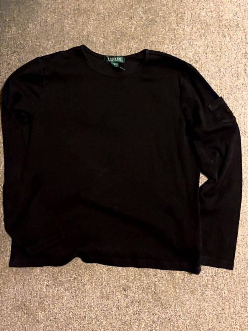 Lauren Ralph Lauren Tee Womens L Black LS Arm Pocket Minimalist Utility